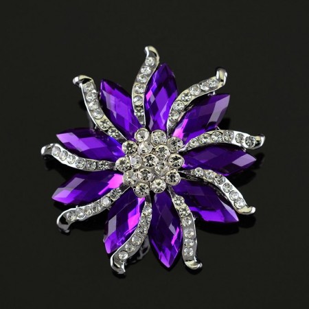 Брошь Цветок с фиолетовыми фианитами 9701 фото | Brulik