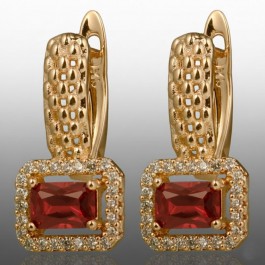 Позолочені сережки Xuping 24667-червоний фіаніт