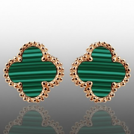 Позолочені сережки гвоздики у стилі Ван Кліф Fallon 82233006-зелений фото | Brulik