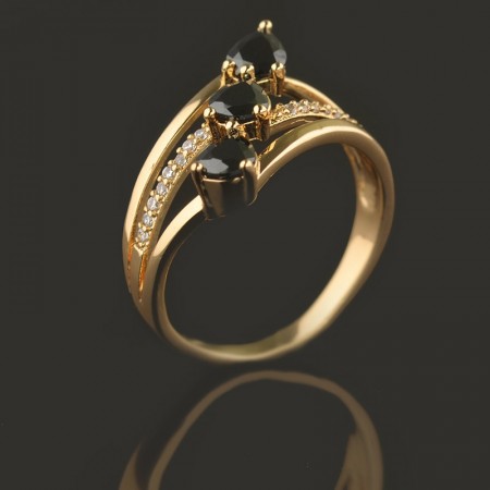 Позолоченное кольцо XP 1944-черный фото | Brulik