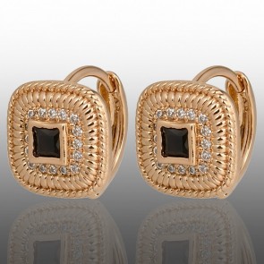 Позолочені сережки Xuping 24365-чорний фіаніт фото | Brulik