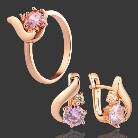 Позолоченный комплект Fallon 81200164-розовые фианиты фото | Brulik