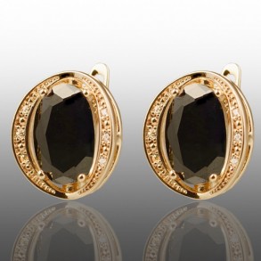 Позолочені сережки  Xuping 23963-чорний фіаніт фото | Brulik