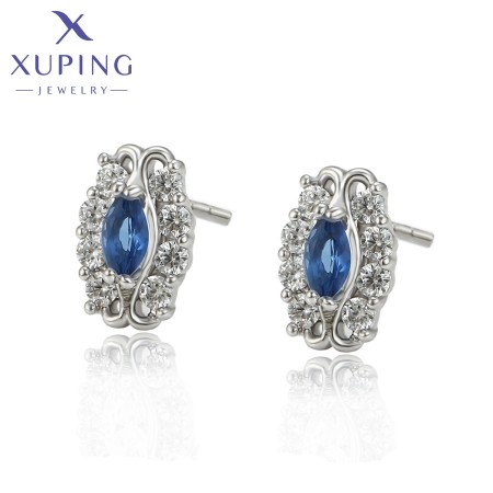 Сережки-гвоздики Xuping A00641645-сині фіаніти фото | Brulik