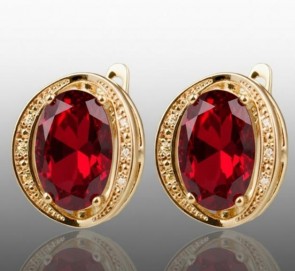 Позолочені сережки  Xuping 23963-червоний фіаніт фото | Brulik