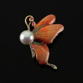 Брошь Бабочка с жемчужиной 0092