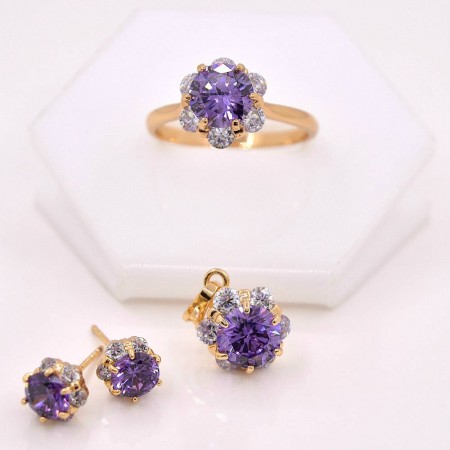 Шикарный комплект с фианитами Xuping 62890 - фиолетовый фото | Brulik