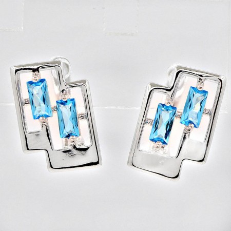 Очаровательные серьги  с фианитами оптом 26206-голубой фото | Brulik