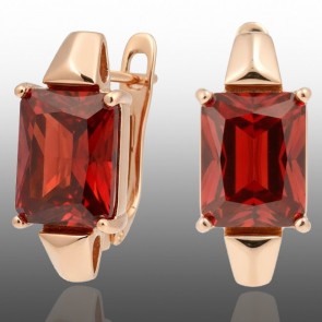 Позолочені сережки Xuping 24661-червоний фіаніт фото | Brulik