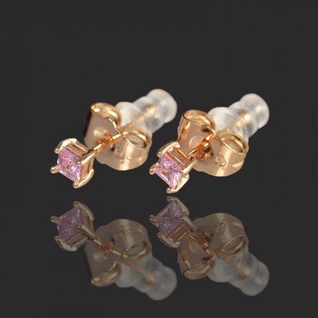 Позолоченные серьги-гвоздики Xuping  2392-розовый фианит фото | Brulik