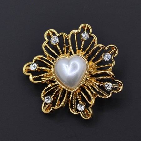 Позолоченная брошь с фианитами и жемчугом  154-89 фото | Brulik