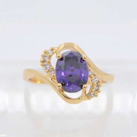 Чарующее позолоченное кольцо с фианитами 18К 10-1071-фиолетовый фото | Brulik