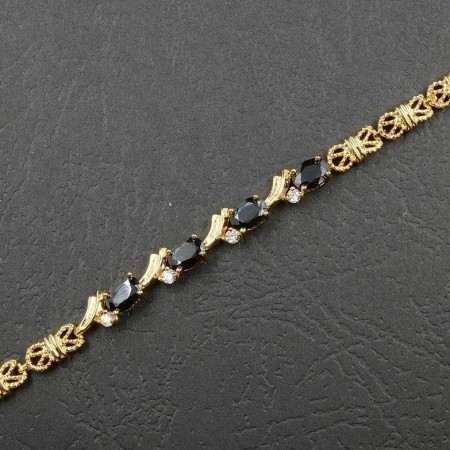 Браслет с фианитами в позолоте 10-7001 - черный фото | Brulik