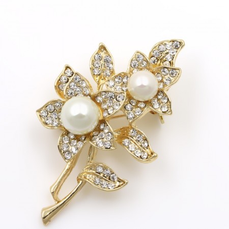 Брошь Цветы с жемчугом и фианитами 7417 фото | Brulik