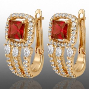 Позолочені сережки  Xuping 24777-червоний фіаніт фото | Brulik