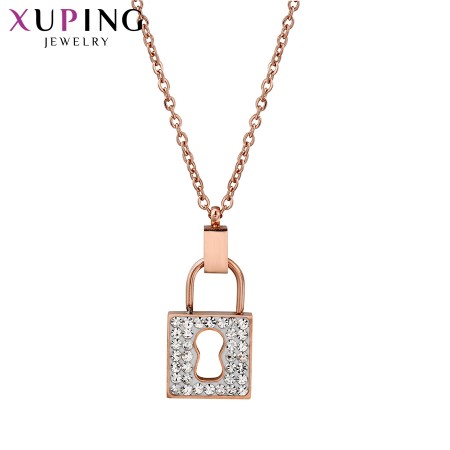 Позолоченная стальная цепочка с кулоном "Замочек" Xuping necklace-00946  фото | Brulik