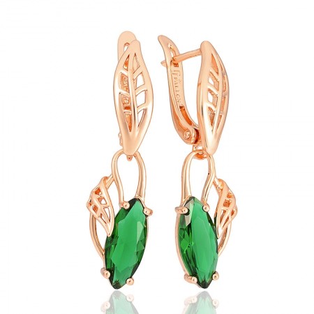 Позолоченные серьги Fallon 82202725-зеленые фианиты фото | Brulik