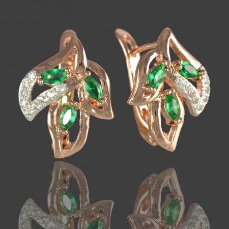 Позолоченные серьги Fallon 92200037-зеленые фианиты фото | Brulik