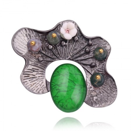 Стильная брошь-8402-зелёный фото | Brulik