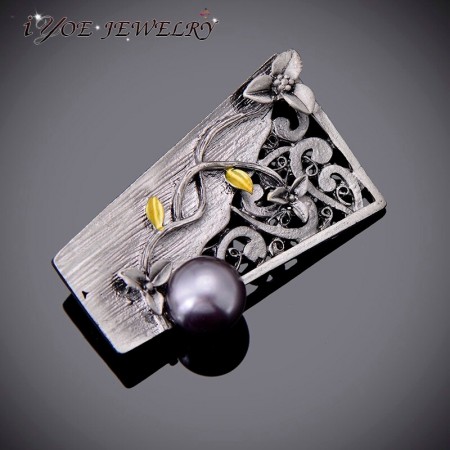 Стильная брошь-8416-черный фото | Brulik