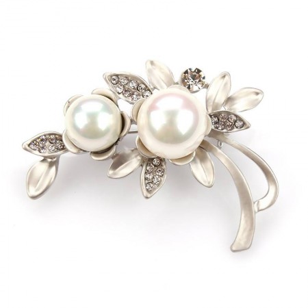 Неотразимая брошь с фианитами и жемчугом 18К РО 817-36 фото | Brulik