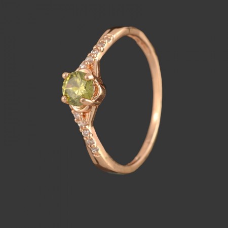 Позолоченное кольцо Fallon 8323839-светло-зеленый фианит фото | Brulik