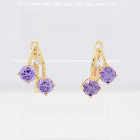 Изумительные серьги с фианитами 18К 10-2166-фиолетовый фото | Brulik