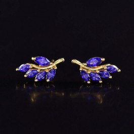 Позолоченные серьги-гвоздики с фианитами оптом 10-9325-фиолетовый