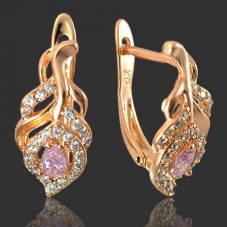 Серьги позолоченные Xuping 20806-розовые фианиты фото | Brulik