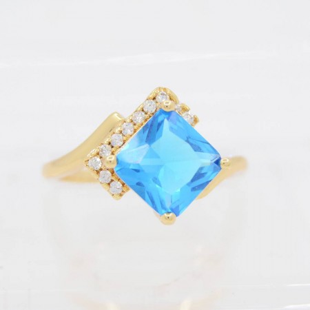 Восхитительное позолоченное кольцо с фианитами Xuping 10-1081-голубой фото | Brulik