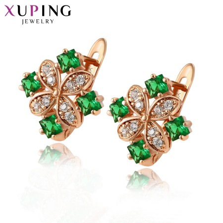 Позолоченные серьги Xuping 80862-зеленые фианиты фото | Brulik