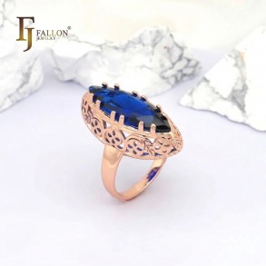 Позолочена каблучка Fallon 83200485-синій фіаніт фото | Brulik