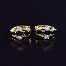 Позолоченные серьги с фианитами 18K 10-9366-черно-белый