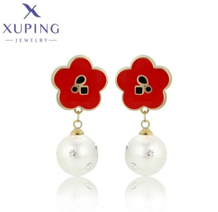 Серьги  Xuping BLE-1402 с белой жемчужиной фото | Brulik