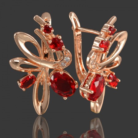 Позолоченные серьги Fallon 82200427-красные фианиты фото | Brulik