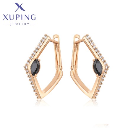 Позолочені сережки Xuping 24316-чорний фіаніт фото | Brulik