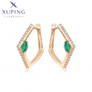 Позолочені сережки Xuping 24316-зелений фіаніт фото | Brulik