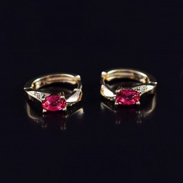 Позолоченные серьги 18К 10-9260-красный корунд