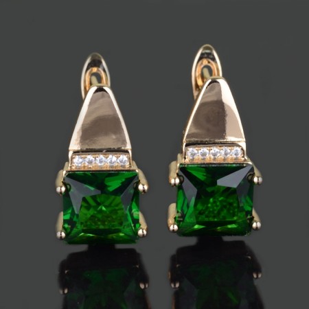 Позолоченные серьги 9456 - зеленый фото | Brulik