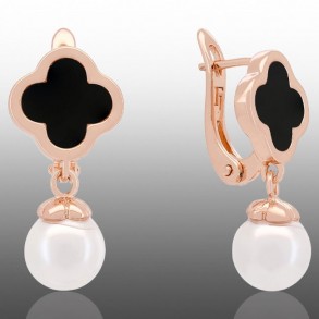 Позолочені сережки  з перлиною Fallon 82286900-чорний фото | Brulik