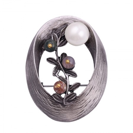 Стильная брошь с жемчугом-8408-белый фото | Brulik