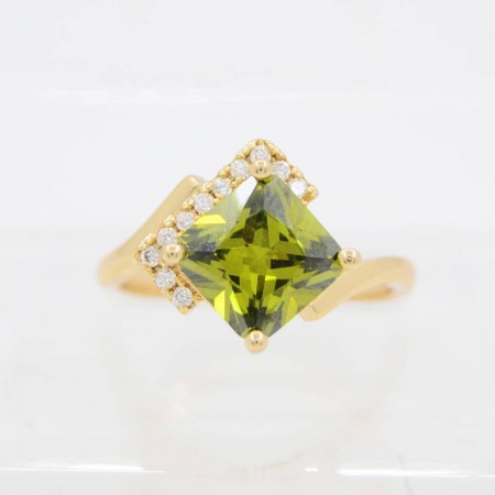 Восхитительное позолоченное кольцо с фианитами Xuping 10-1081-зеленый фото | Brulik