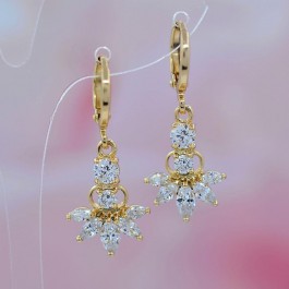 Позолоченные подвесные серьги с фианитами 18K 10-9355-белый