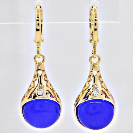 Позолоченные подвесные серьги ХР 29435-синий фото | Brulik