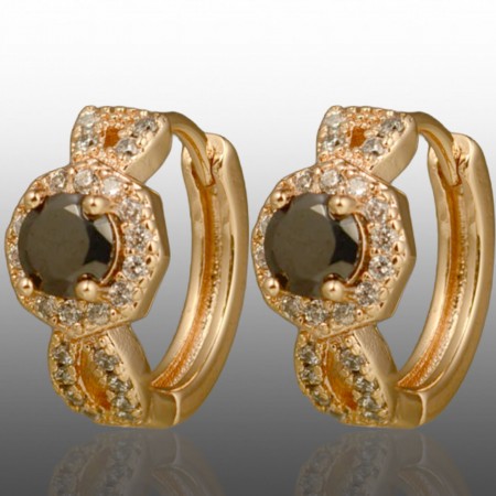 Позолочені сережки Xuping 24683-чорний фіаніт фото | Brulik