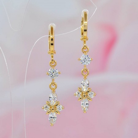 Подвесные позолоченные серьги с фианитами 18K 10-9230 фото | Brulik