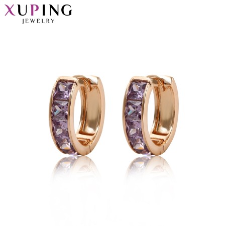 Позолочені сережки Xuping 29255 - фіолетові фіаніти фото | Brulik