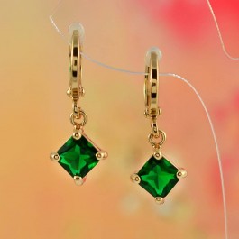 Славные подвесные серьги с фианитами 18 K 10-9022- изумрудный