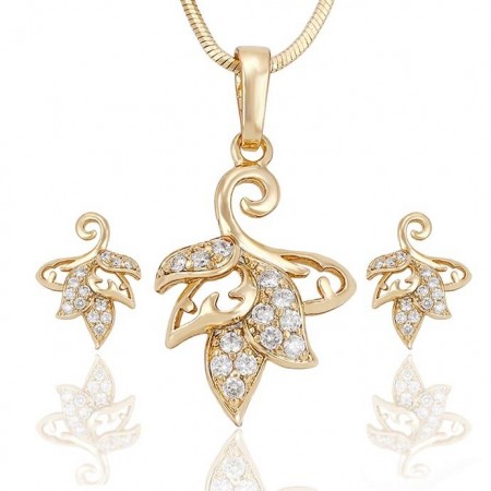 Неповторимый комплект в форме листьев с фианитами оптом 63916 фото | Brulik