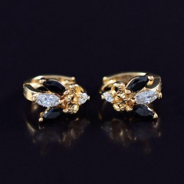 Позолоченные серьги с фианитами 18K 10-9314-черно-белый